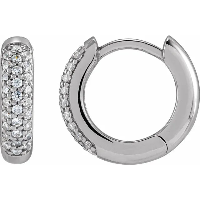 14K 1/4 CTW Lab-Grown Diamond 12 mm Hinged Hoop Earrings