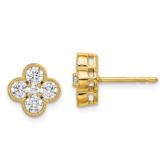 14k 1.00ctw Lab Grown Diamond Bloom Floral Post Earrings