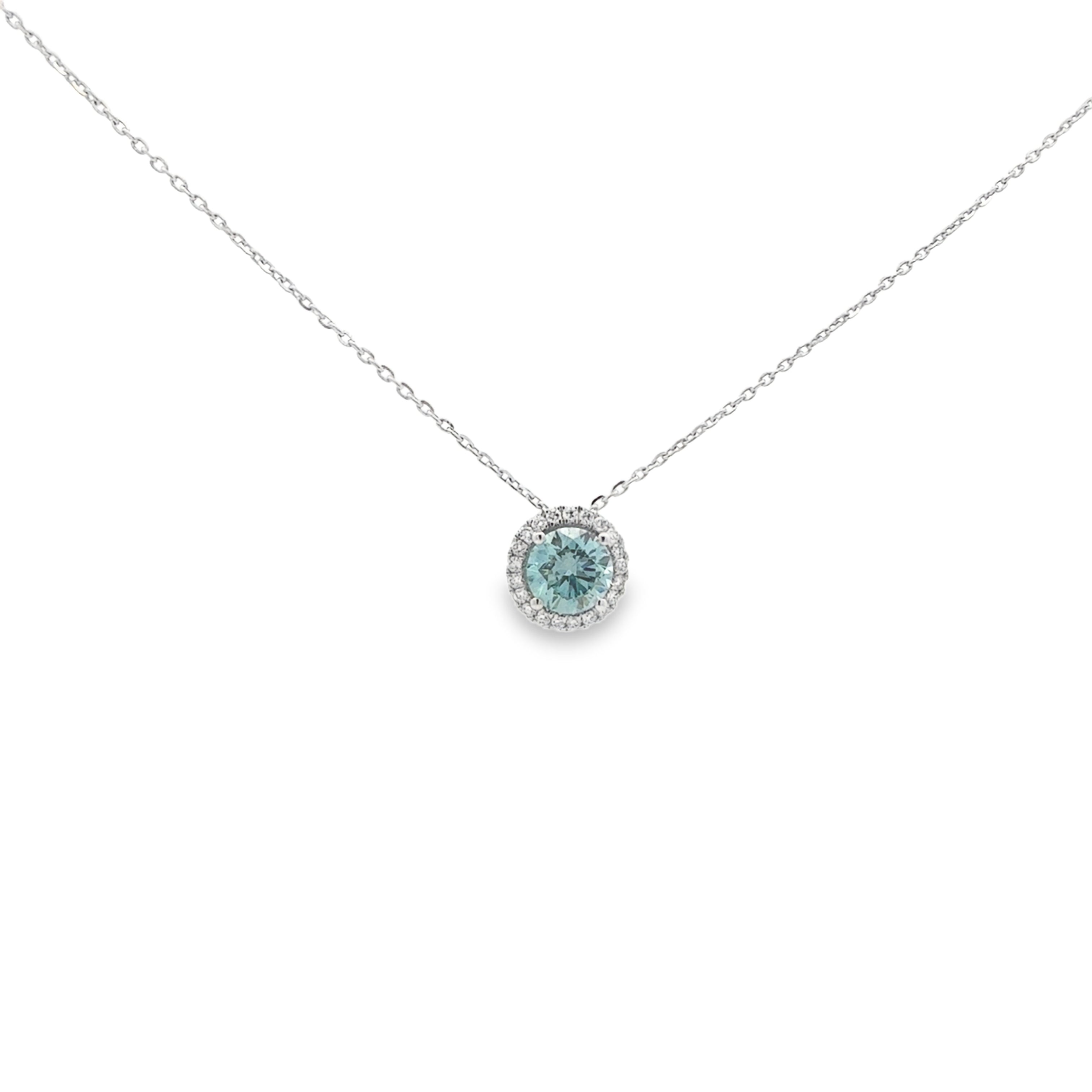 Blue Diamond Halo Necklace
