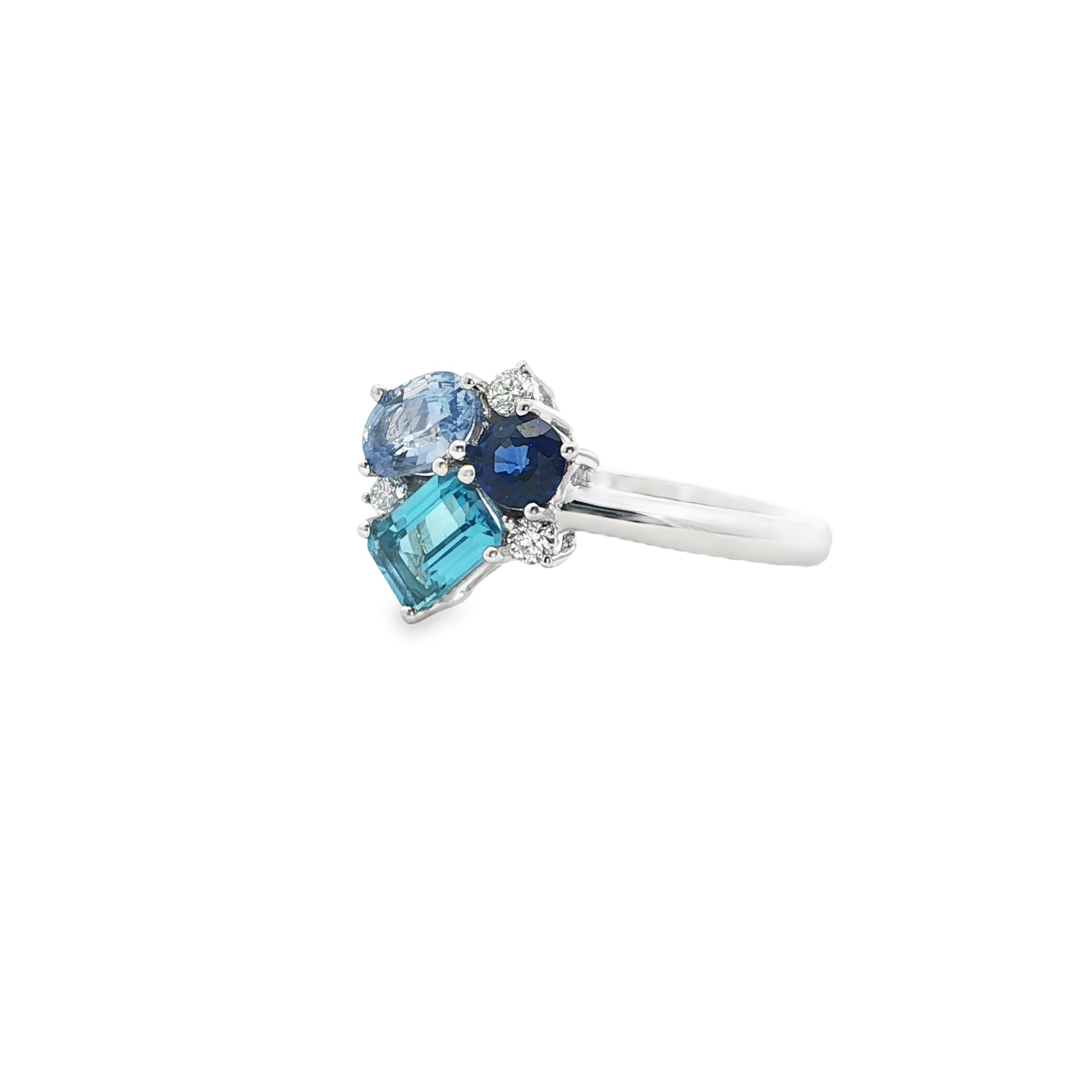 Sapphire and Topaz Cluster Ring