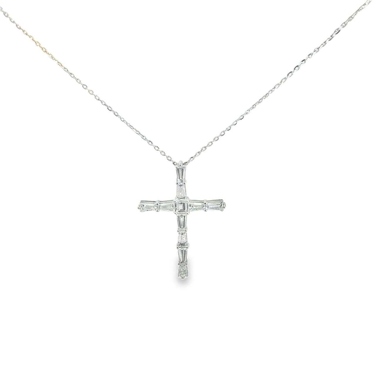 2.62CTW Tapered Baguette/Emerald Cut Cross Pendant