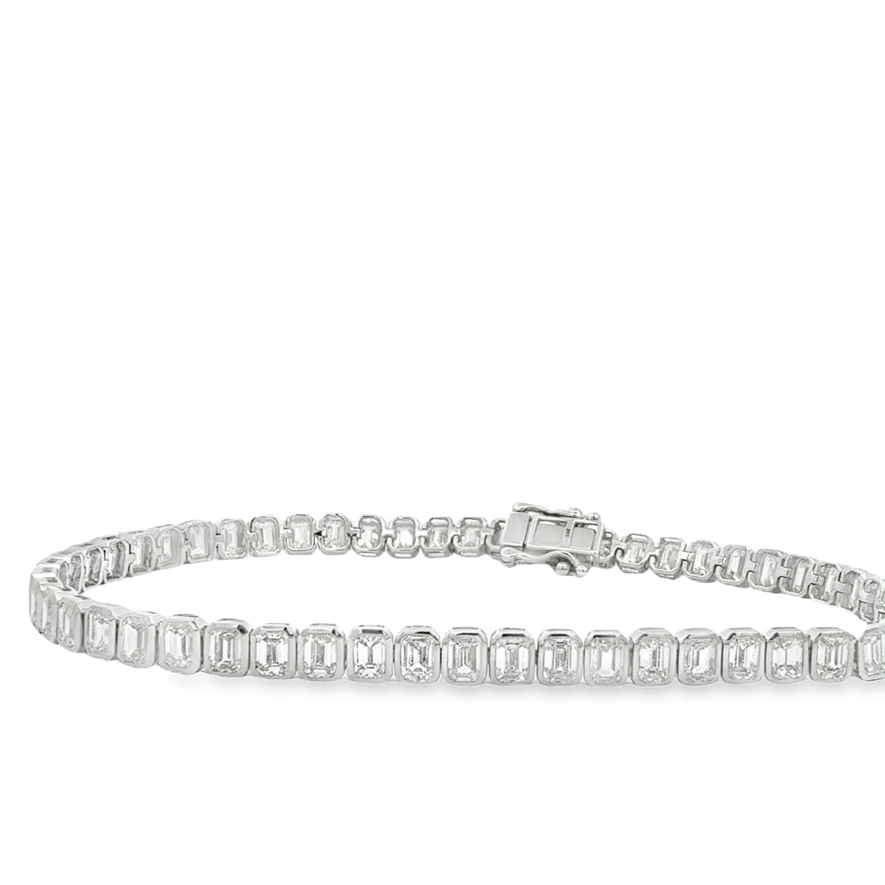 7.01CTW Bezel Set Emerald-Cut Tennis Bracelet.