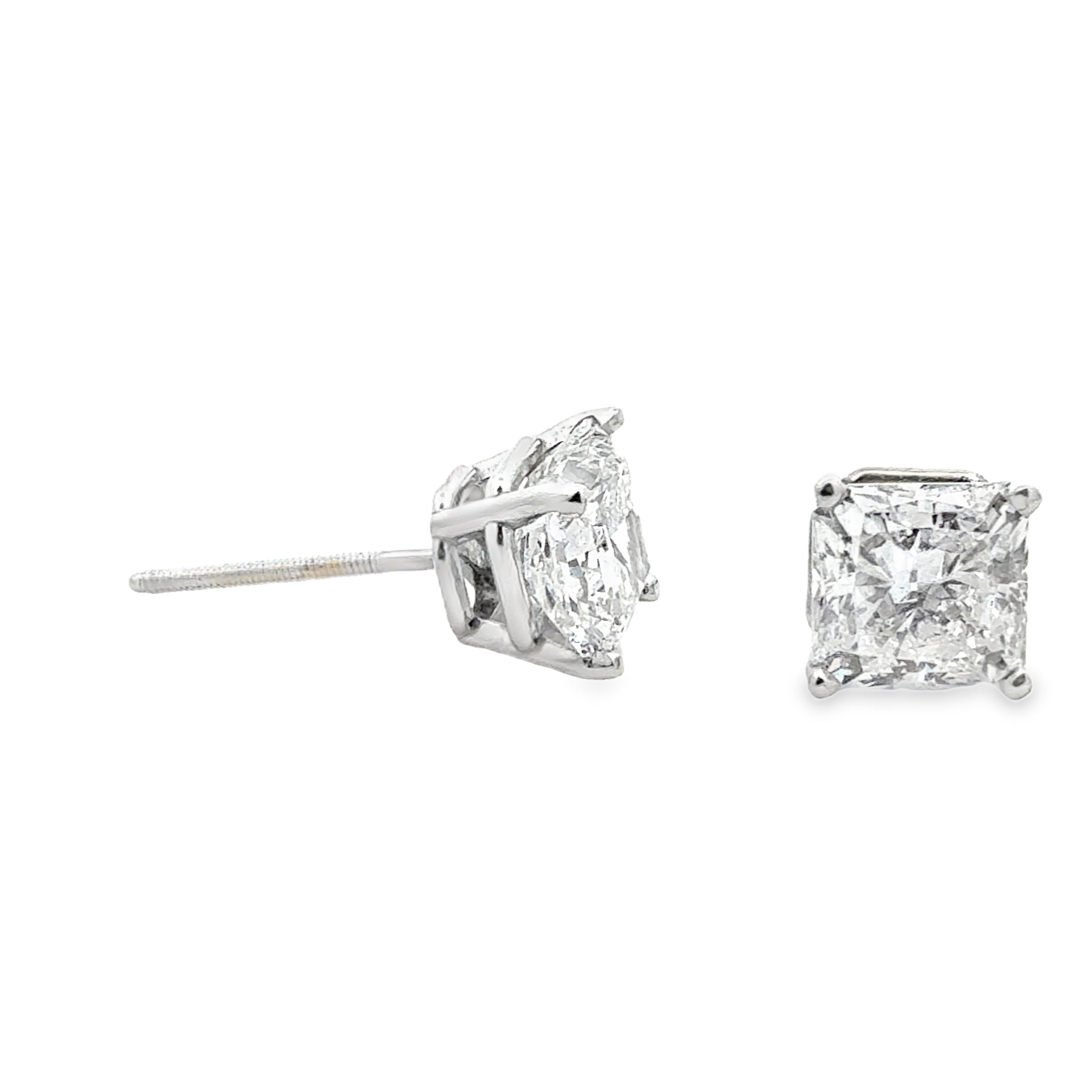 3.04ctw Square Radiant Stud Earrings