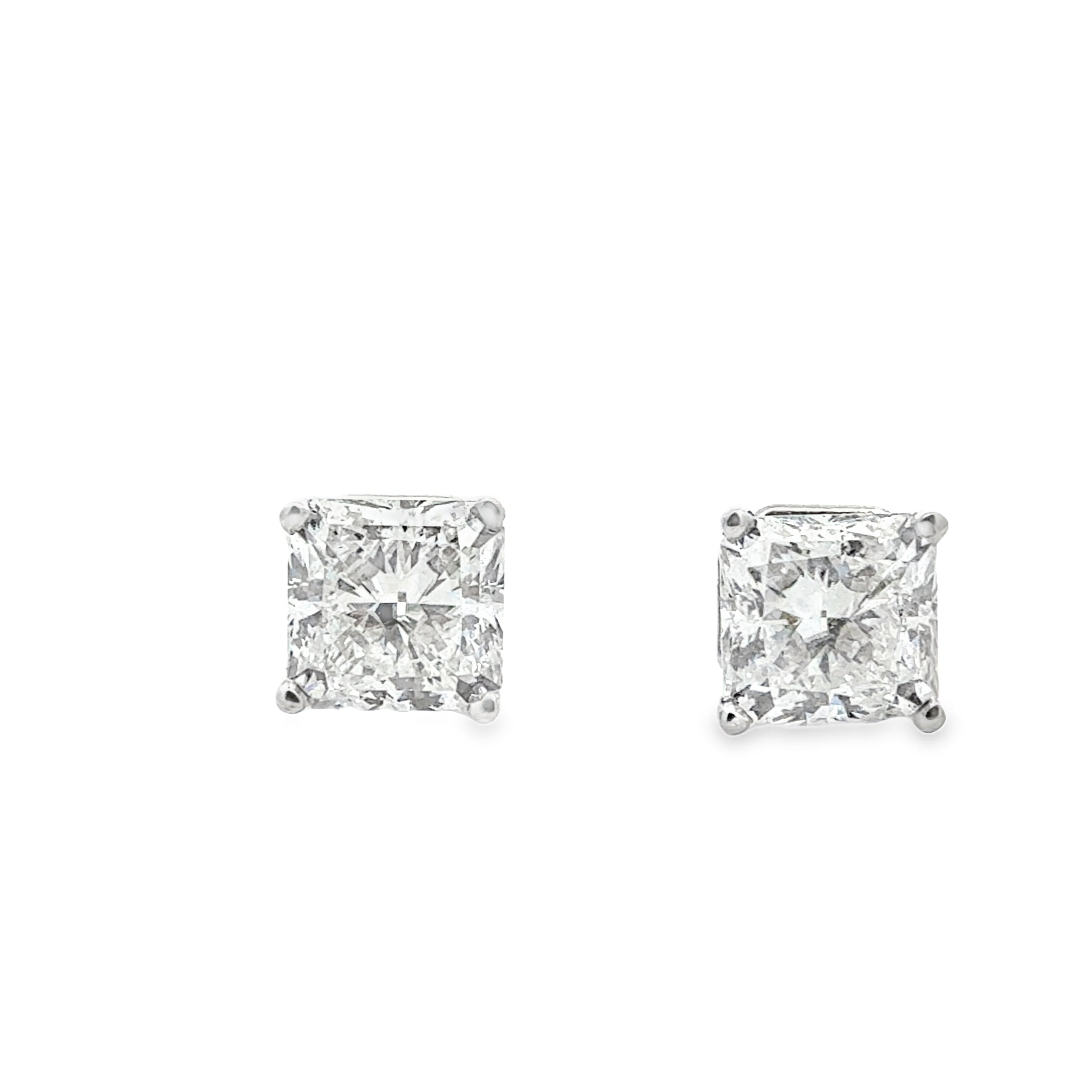 3.04ctw Square Radiant Stud Earrings