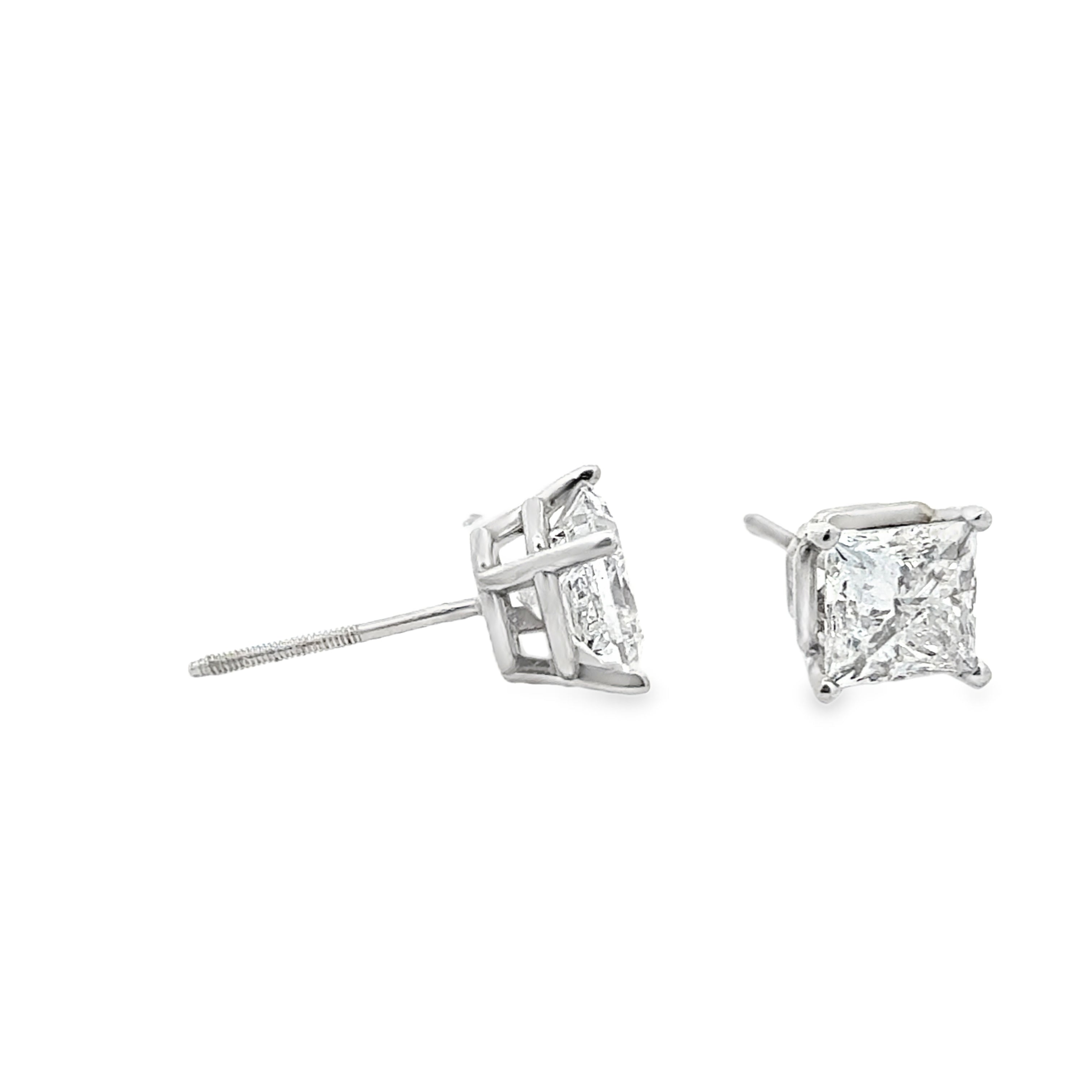 2.50ctw Princess Cut Stud Earrings